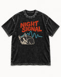 Boston Terrier Sleeping Night Signal Washed Tee in Black, flat lay product photo