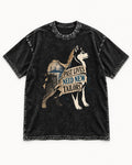 Husky Past Lives Need New Tailors Split Identity Graphic Washed Tee in Black, flat lay product photo