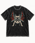 Frenchie Tug Anchor Bridge Graphic Washed Tee in Black, flat lay product photo