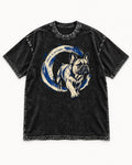 Frenchie Center Is Optional Brush Circle Graphic Washed Tee in Black, flat lay product photo