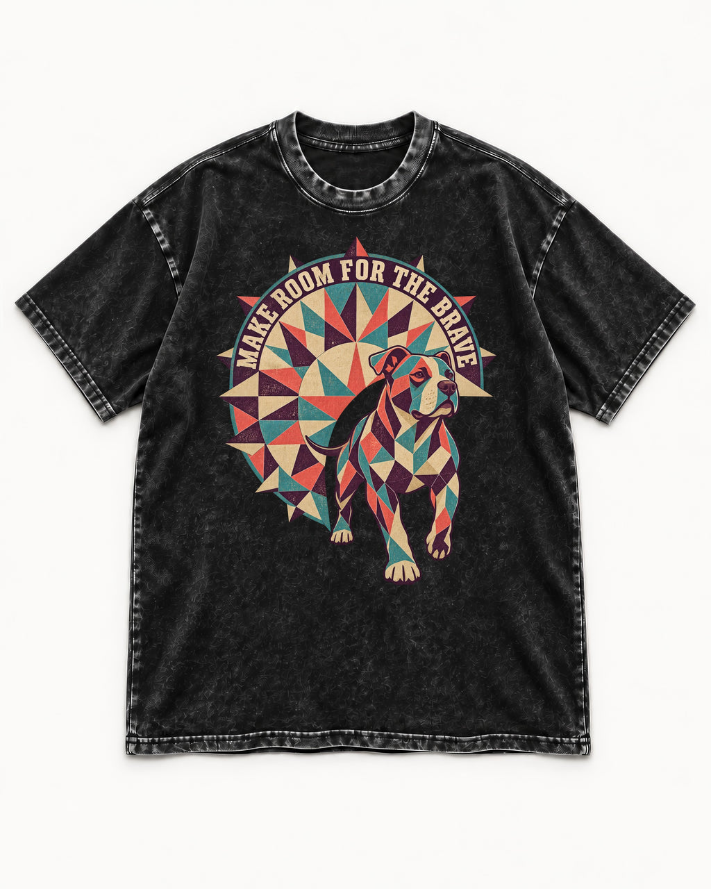 Pitbull Make Room for the Brave Mosaic Graphic Washed Tee in Black, flat lay product photo