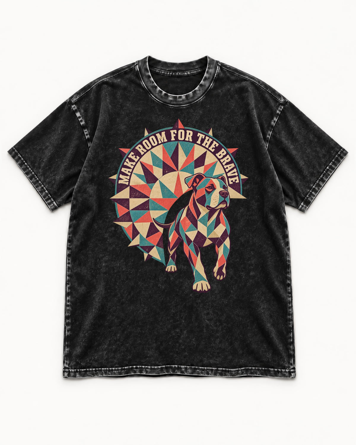 Pitbull Make Room for the Brave Mosaic Graphic Washed Tee in Black, flat lay product photo