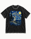 Chihuahua Night Shift Orbital Division Starry Night Graphic Washed Tee in Black, flat lay product photo