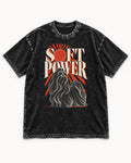 Shih Tzu Soft Power Sunburst Graphic Washed Tee in Black, flat lay product photo