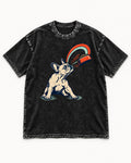Frenchie Dinner Magnet Graphic Washed Tee in Black, flat lay product photo