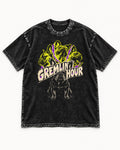 Frenchie Gremlin Hour Multi Portrait Graphic Washed Tee in Black, flat lay product photo
