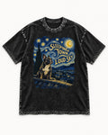 Frenchie Sleeping Town Loud Sky Rooftop Graphic Washed Tee in Black, flat lay product photo