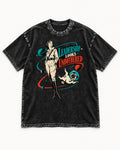 Pug Leadership Looks Unbothered Space Graphic Washed Tee in Black, flat lay product photo