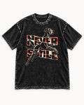 Great Dane Never Still Leaping Collage Graphic Washed Tee in Black, flat lay product photo