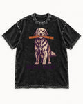 Golden Retriever Gentle Exact Paper Bridge Graphic Washed Tee in Black, flat lay product photo