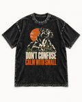 Pitbull Don't Confuse Calm with Small City Guardian Graphic Washed Tee in Black, flat lay product photo