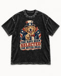 You Have Been Selected for Better Ideas Uncle Sam Golden Retriever Graphic Washed Tee in Black, flat lay product photo