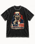 Pug I Want You to Bring Better Energy Uncle Sam Graphic Washed Tee in Black, flat lay product photo
