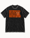 Rottweiler Stay Exactly Here Block Portrait Graphic Washed Tee in Black, flat lay product photo