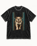 English Bulldog Walking Through Teal Gate Graphic Washed Tee in Black, flat lay product photo