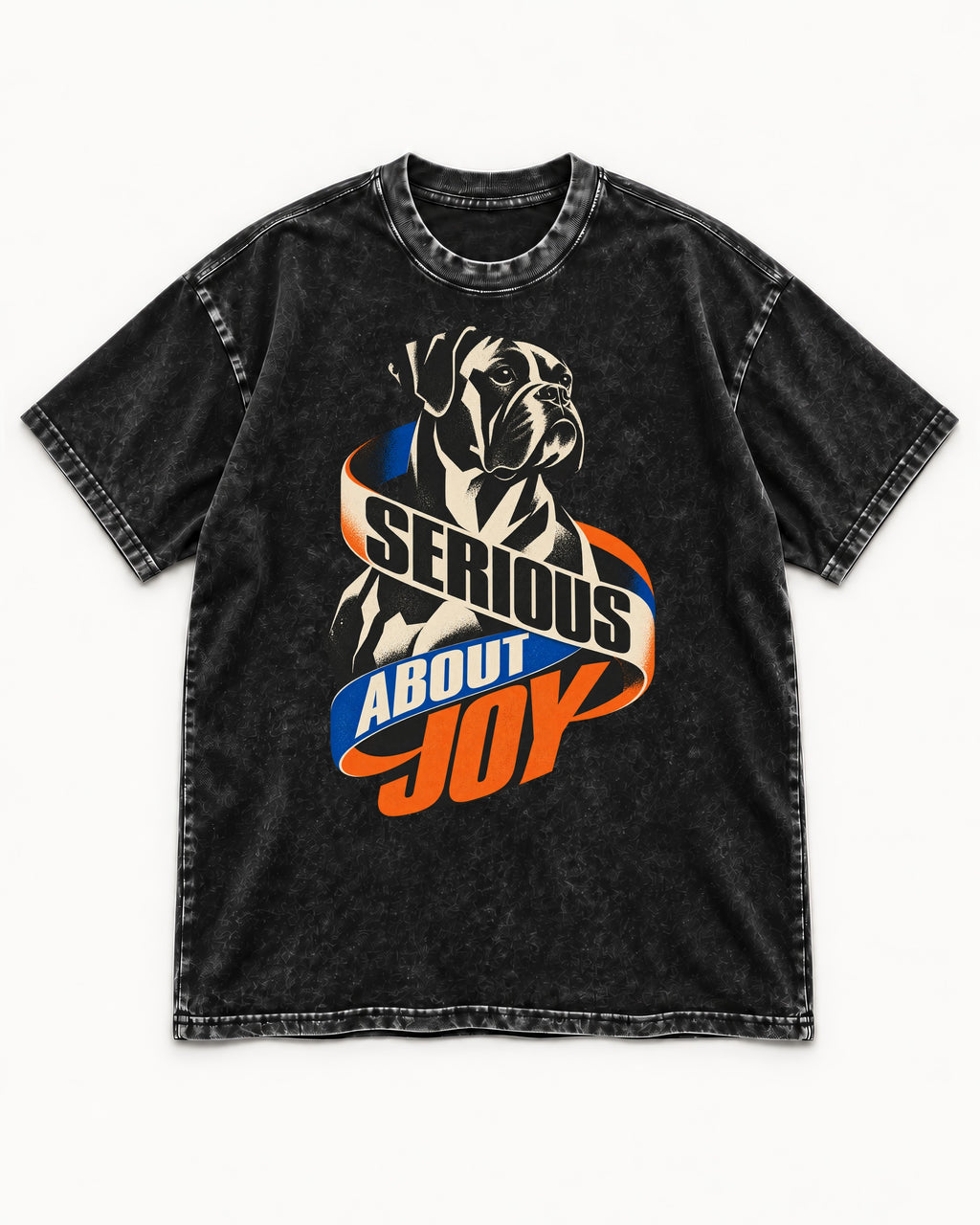 Boxer Serious About Joy Washed Tee in Black, flat lay product photo