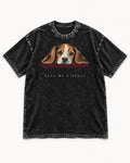 Save Me A Space Beagle Washed Tee in Black, flat lay product photo