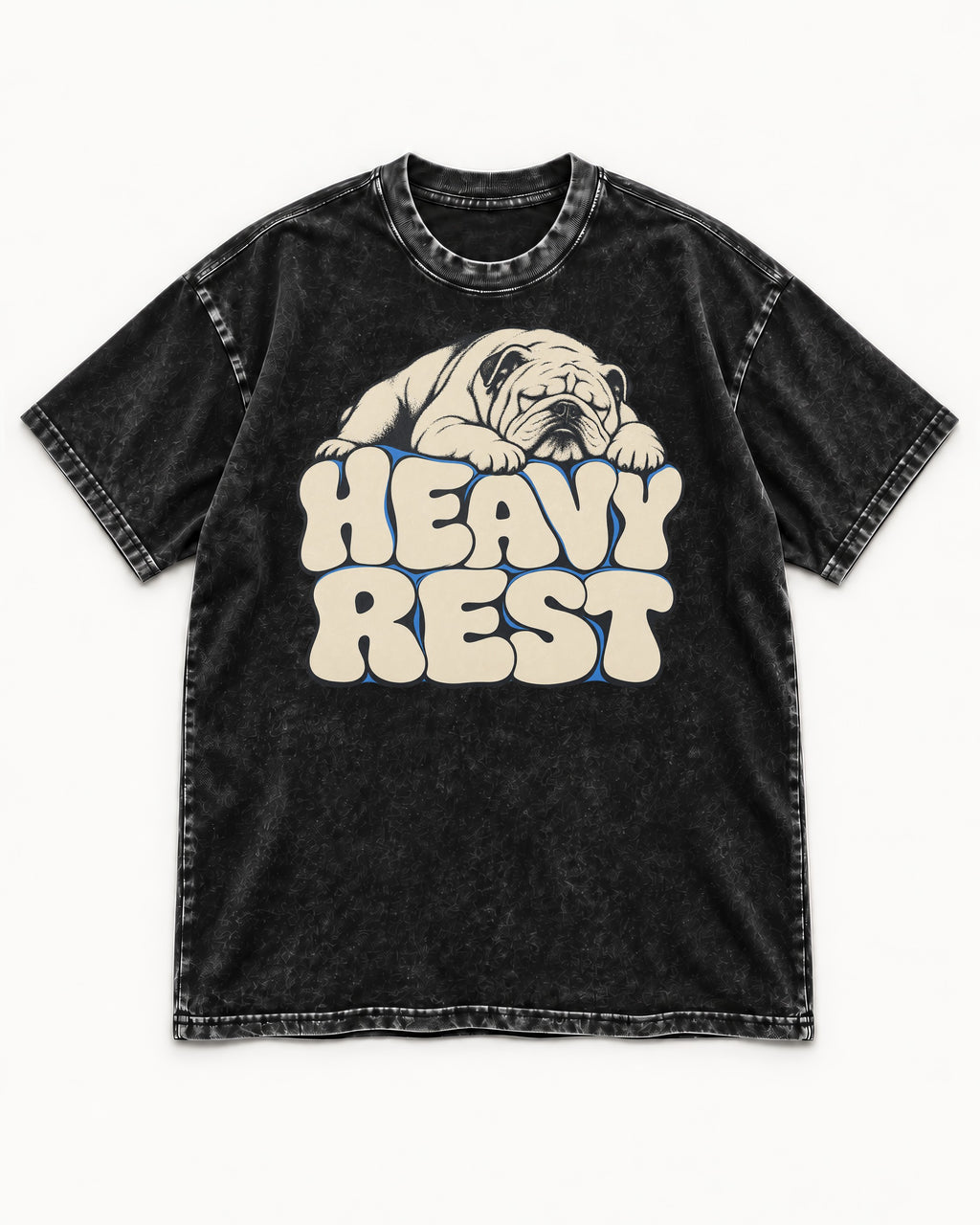 English Bulldog Heavy Rest Graphic Washed Tee in Black, flat lay product photo