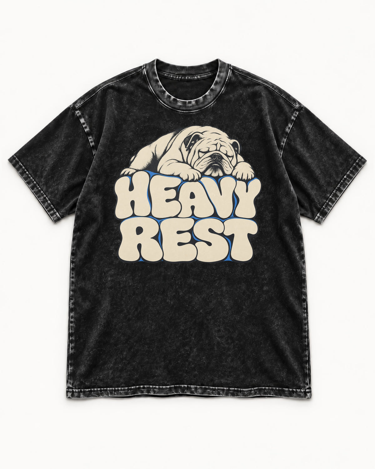 English Bulldog Heavy Rest Graphic Washed Tee in Black, flat lay product photo