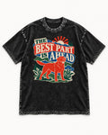 Labrador Retriever The Best Part Is Ahead Outdoor Graphic Washed Tee in Black, flat lay product photo