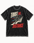 Trust the Distance German Shorthaired Pointer Graphic Washed Tee in Black, flat lay product photo