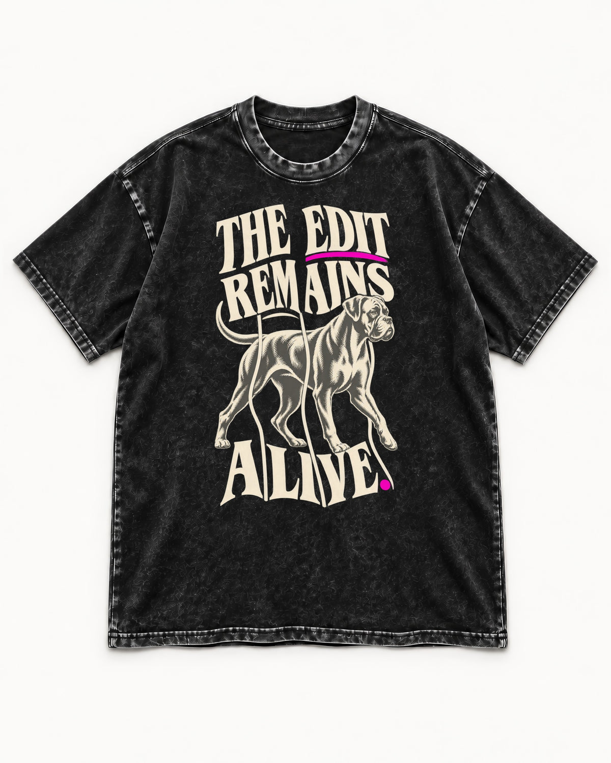 The Edit Remains Alive Boxer Washed Tee in Black, flat lay product photo