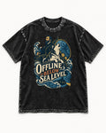 Husky Offline Below Sea Level Nautical Submarine Graphic Washed Tee in Black, flat lay product photo