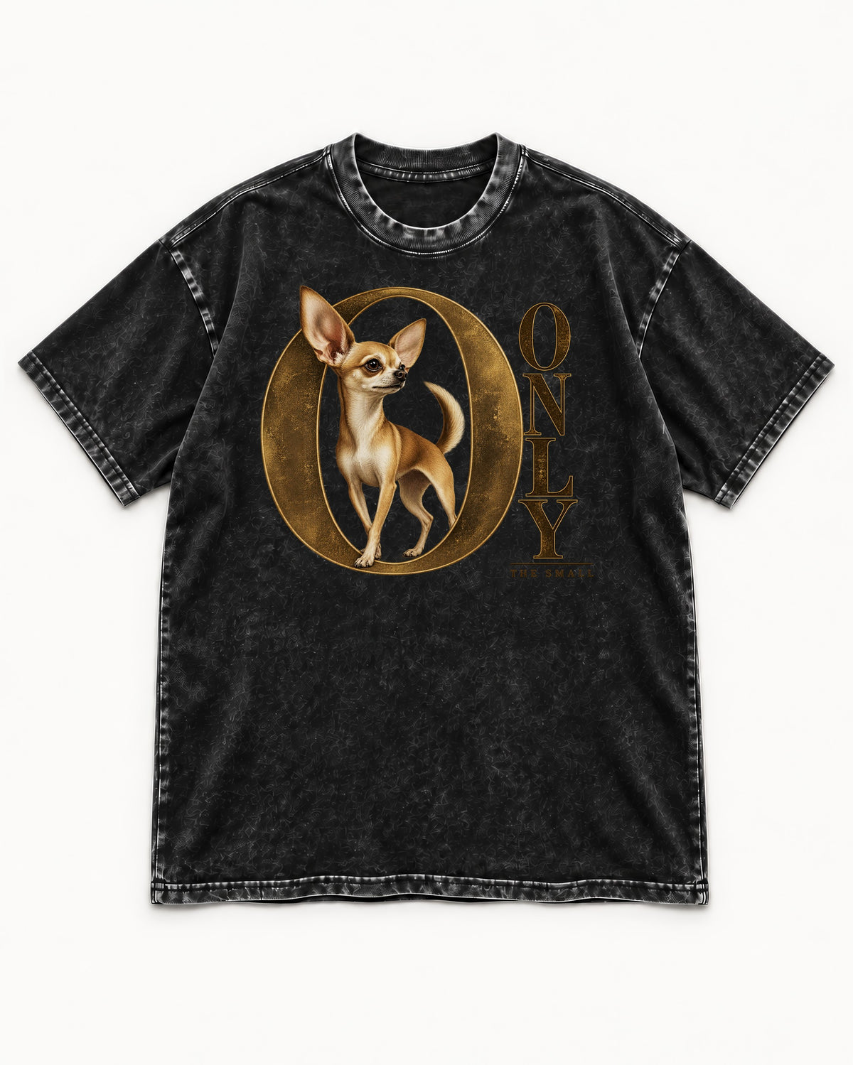 Chihuahua Only the Small Washed Tee in Black, flat lay product photo