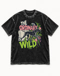 German Shorthaired Pointer The Ordinary Is Wild Grocery List Graphic Washed Tee in Black, flat lay product photo