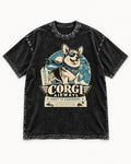 Corgi Airways Direct to Everywhere Badge Washed Tee in Black, flat lay product photo
