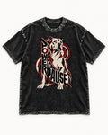 Pitbull Power in the Pause Geometric Graphic Washed Tee in Black, flat lay product photo