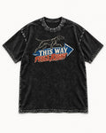 This Way Feels Right Arrow German Shorthaired Pointer Graphic Washed Tee in Black, flat lay product photo