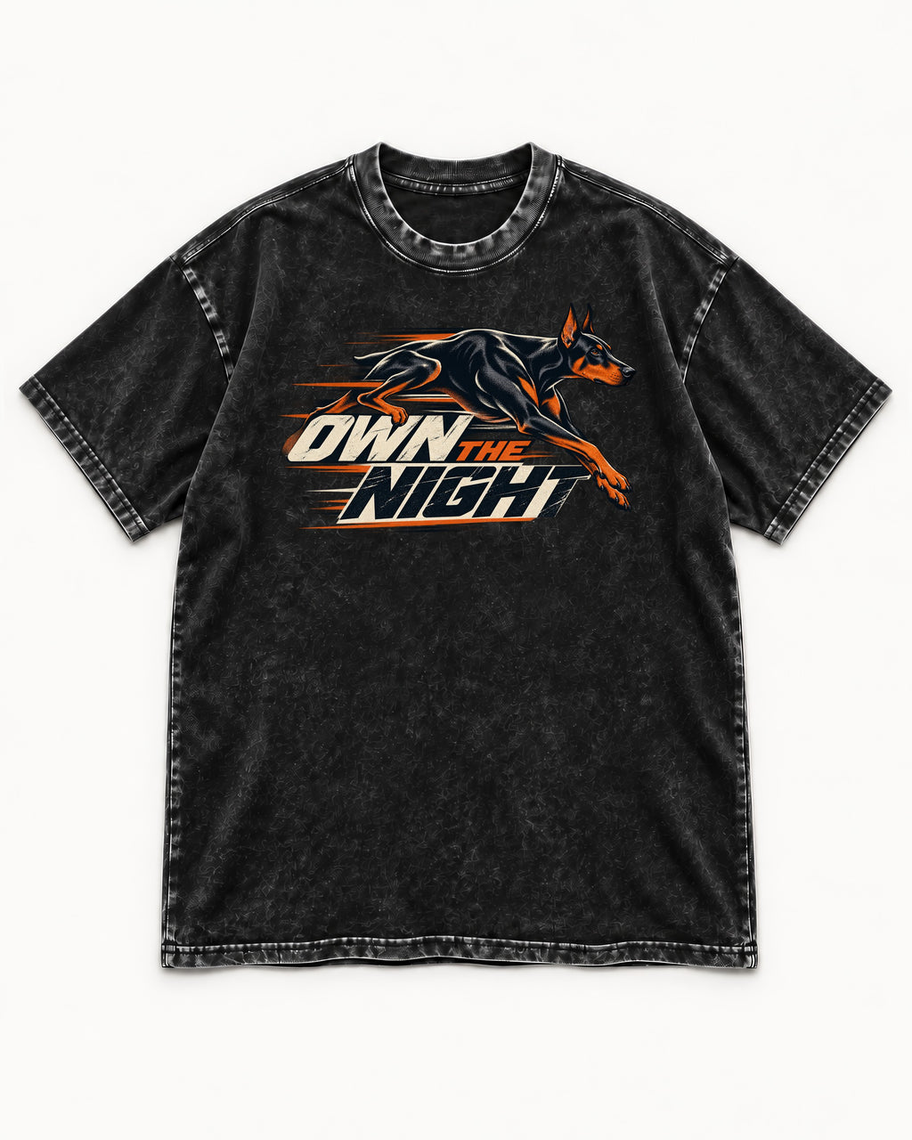 Doberman Own the Night Speed Graphic Washed Tee in Black, flat lay product photo