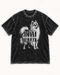 Pomeranian Form and Presence Monogram Graphic Washed Tee in Black, flat lay product photo