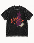 Good Angle Boston Terrier Paper Graphic Washed Tee in Black, flat lay product photo