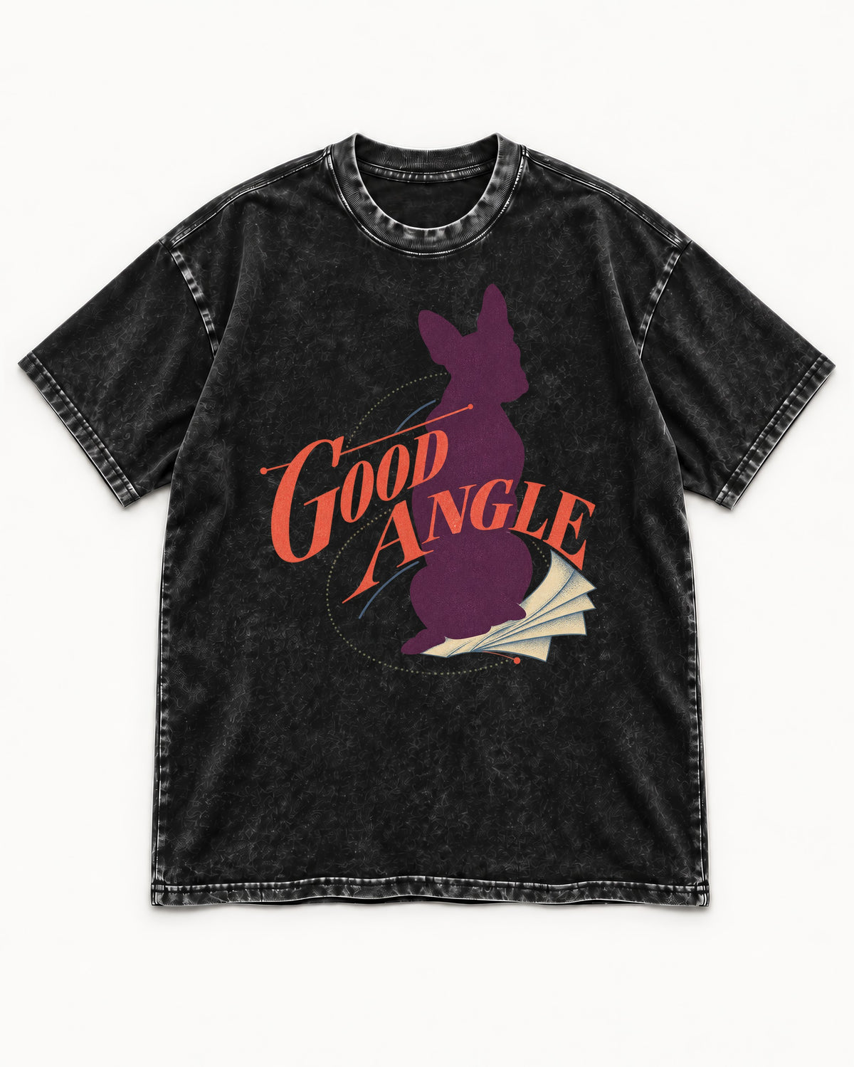 Good Angle Boston Terrier Paper Graphic Washed Tee in Black, flat lay product photo