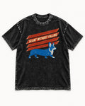 Corgi Slant Without Falling Speed Graphic Washed Tee in Black, flat lay product photo