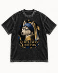 Husky Quiet Luxury Loud Eyes Pearl Portrait Graphic Washed Tee in Black, flat lay product photo