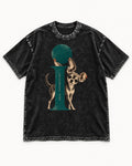 Chihuahua Small Interruption Geometric Portrait Washed Tee in Black, flat lay product photo