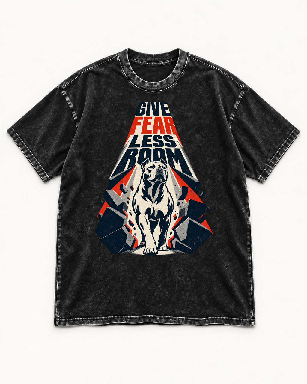 Pitbull Give Fear Less Room Breakthrough Graphic Washed Tee in Black, flat lay product photo