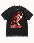 Pitbull Softness Is Power Flower Graphic Washed Tee in Black, flat lay product photo