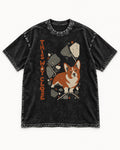 Corgi This Way Close Rubble Graphic Washed Tee in Black, flat lay product photo