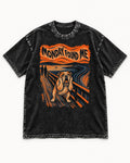 English Bulldog Monday Found Me Scream Graphic Washed Tee in Black, flat lay product photo