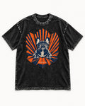 Frenchie Fold Nothing Flat Geometric Fan Graphic Washed Tee in Black, flat lay product photo