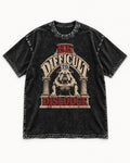 English Bulldog Be Difficult to Dislodge Stone Arch Graphic Washed Tee in Black, flat lay product photo