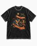 Born Under a Lucky Star Boston Terrier Washed Tee in Black, flat lay product photo