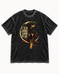 Doberman Calm Looks Good on You Crescent Graphic Washed Tee in Black, flat lay product photo