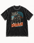 Shih Tzu Keep It Human Radio Signal Graphic Washed Tee in Black, flat lay product photo