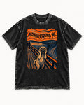 Pug Monday Found Me Scream Parody Graphic Washed Tee in Black, flat lay product photo