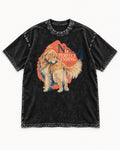 Golden Retriever No Perfect Ending Misregistration Graphic Washed Tee in Black, flat lay product photo